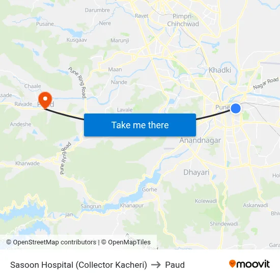 ससून हॉस्पिटल (कलेक्टर कचेरी) to पौड map