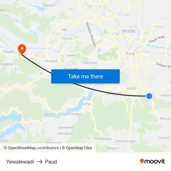 येवालेवाड़ी to पौड map