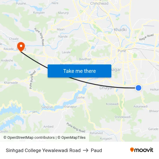 सिंहगड कॉलेज येवलेवाड़ी रोड to पौड map