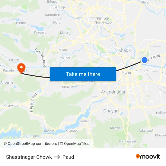 शास्त्रीनगर चौक to पौड map