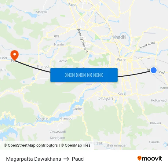 मगरपट्टा दवाखाना to पौड map