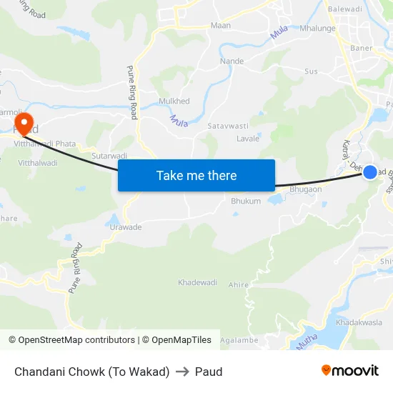 चांदणी चौक (टू वाकड) to पौड map