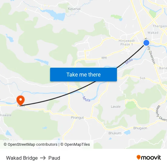 वाकड़ पुल to पौड map