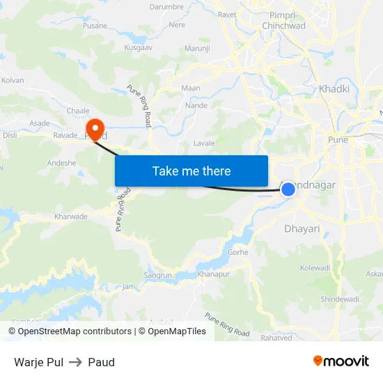 वारजे पुल to पौड map