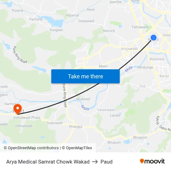 आर्य मेडिकल सम्राट चौक वाकड to पौड map