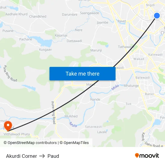 आकुर्डी कॉर्नर to पौड map
