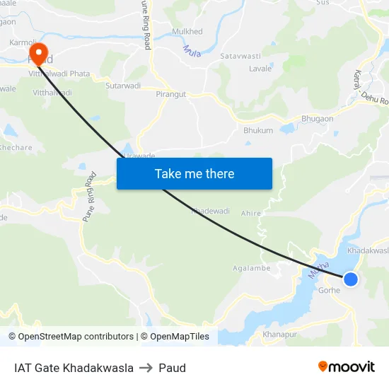 आईएटी गेट खडकवासला to पौड map