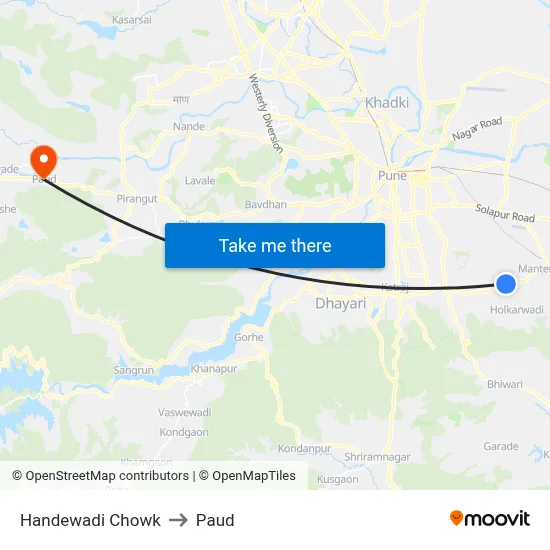हंडेवाडी चौक to पौड map