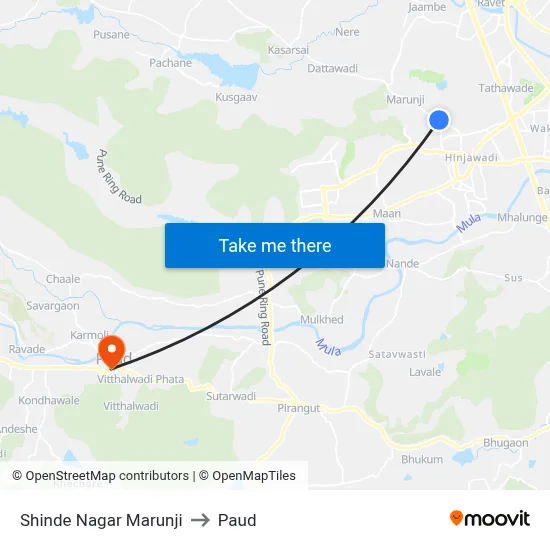 शिंदे नगर मारुंजी to पौड map