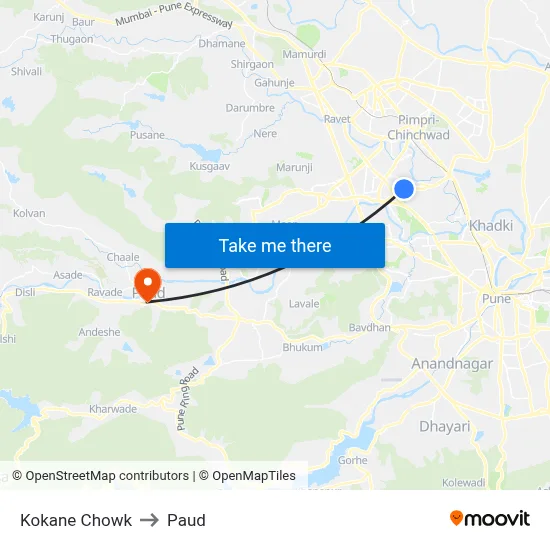 कोकाणे चौक to पौड map