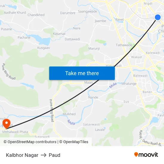 कलभोर नगर to पौड map