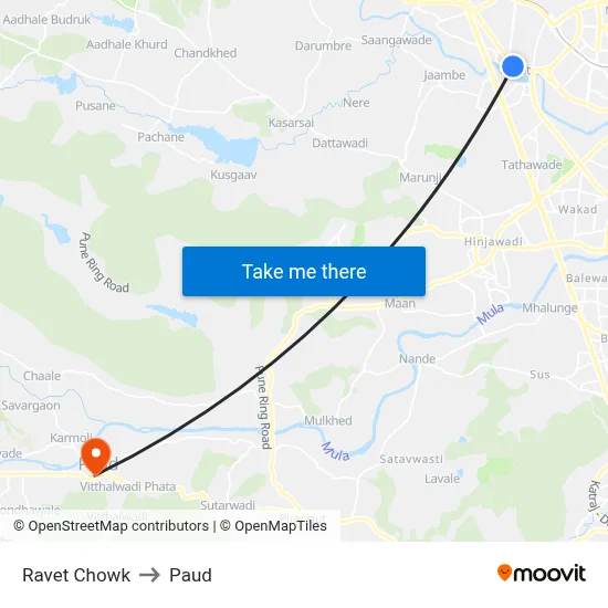 रावेत चौक to पौड map