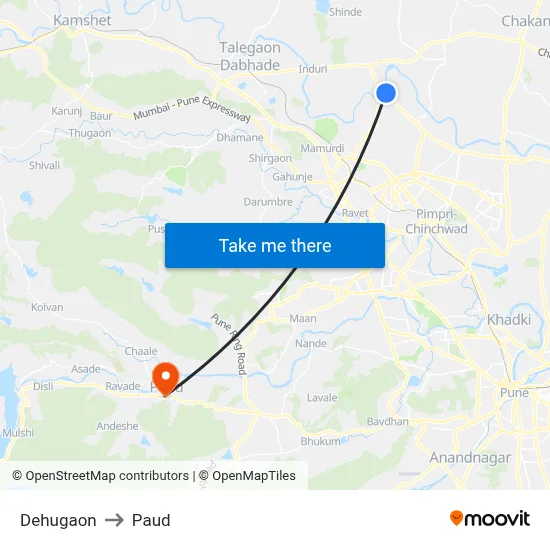 देहूगाव to पौड map