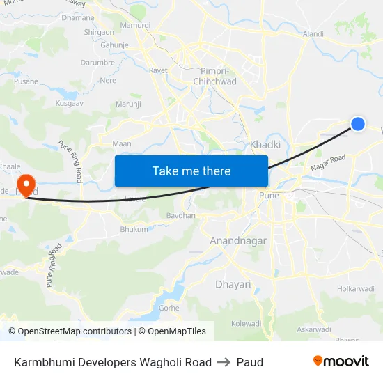 कर्मभूमि डेवलपर्स वाघोली रोड to पौड map