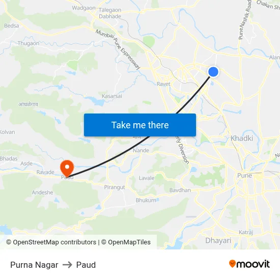 पूर्णा नगर to पौड map