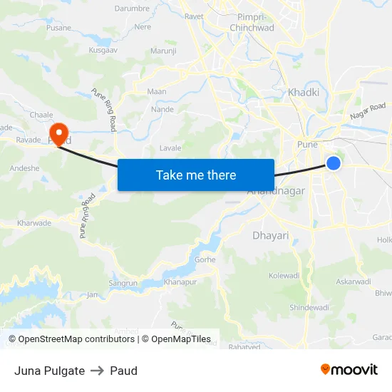 जुना पुलगेट to पौड map
