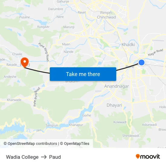 वाडिया कॉलेज to पौड map