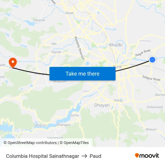 कोलंबिया हॉस्पिटल साईनाथनगर to पौड map