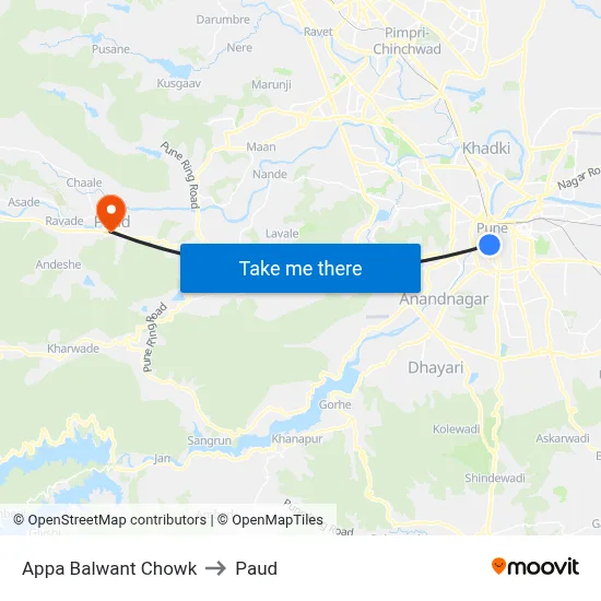 अप्पा बलवंत चौक to पौड map