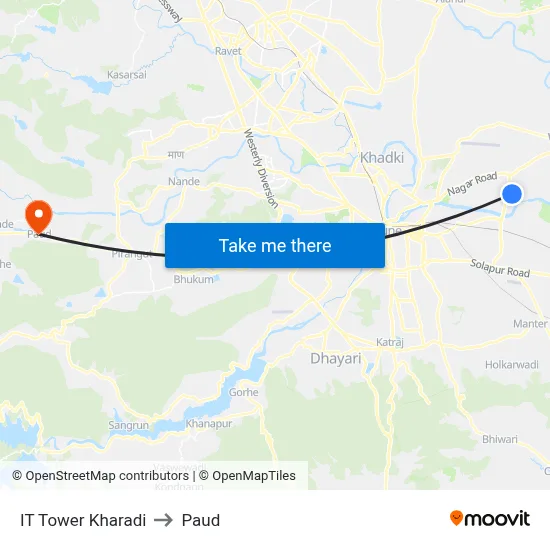 आईटी टॉवर खराडी to पौड map