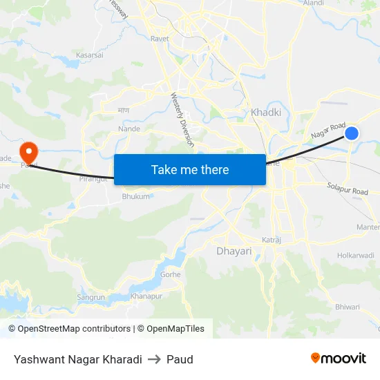 यशवंत नगर खराडी to पौड map