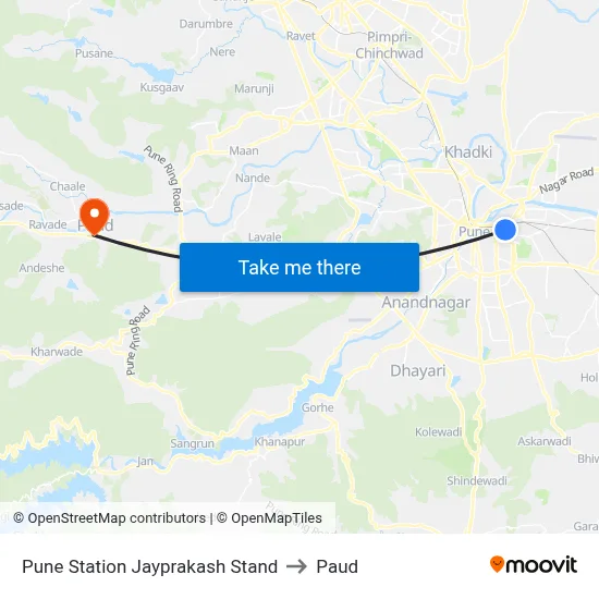 पुणे स्टेशन जयप्रकाश स्टैंड to पौड map