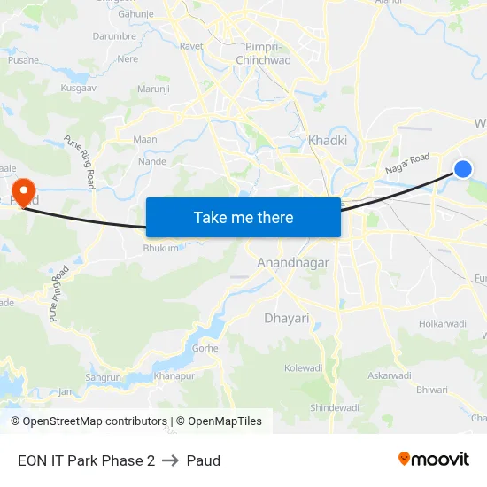 ईओएन आईटी पार्क फेज 2 to पौड map