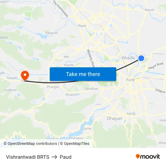 विश्रांतवाडी बीआरटीएस to पौड map