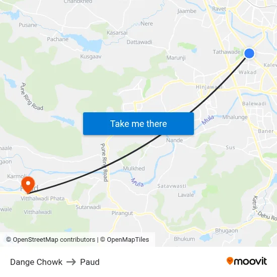 डांगे चौक to पौड map