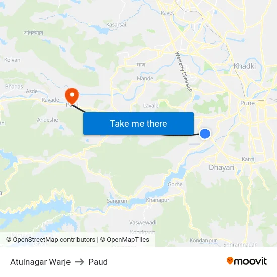 अतुलनगर वारजे to पौड map