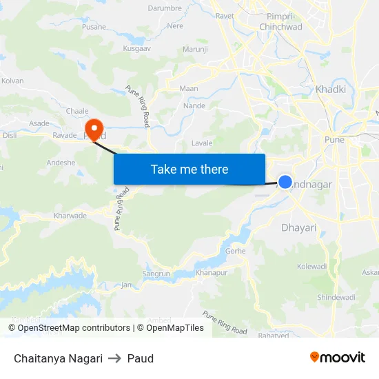 चैतन्य नगरी to पौड map