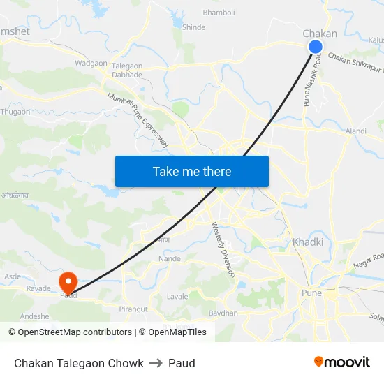 चाकण तळेगाव चौक to पौड map