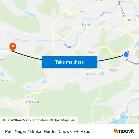 पाटील नगर / ओमकार गार्डन चौक to पौड map