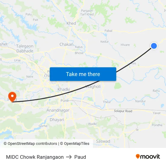 एमआईडीसी चौक रंजनगांव to पौड map