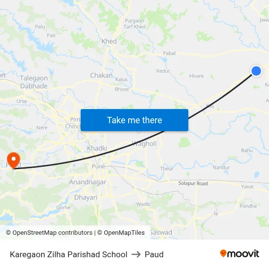 Karegaon Zilha Parishad School to पौड map