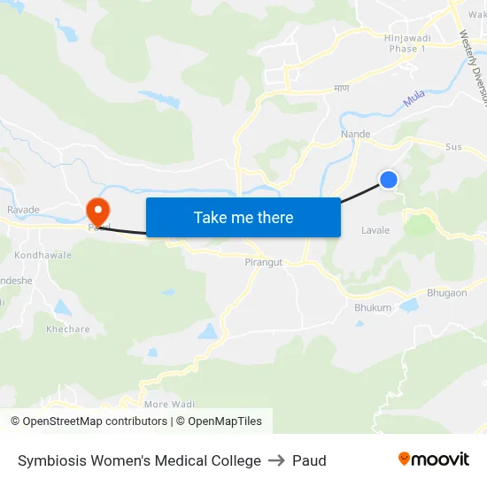 सिम्बायोसिस महिला मेडिकल कॉलेज to पौड map