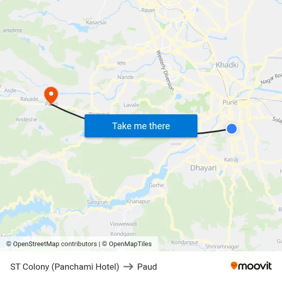 एसटी कॉलोनी (पंचमी होटल) to पौड map