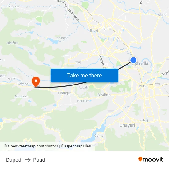 दापोडी to पौड map