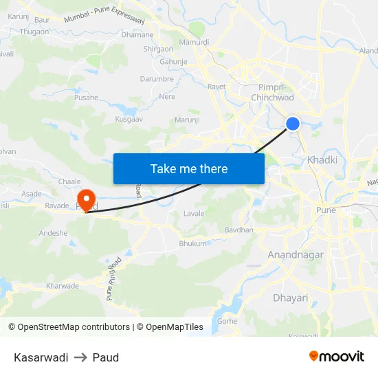 कसारवाड़ी to पौड map
