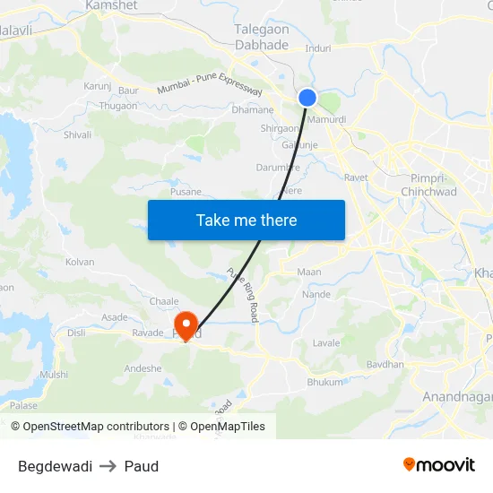 बेगडेवाडी to पौड map