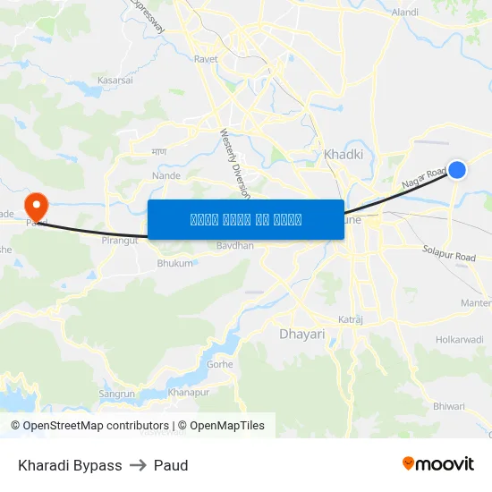 खराडी बाईपास to पौड map