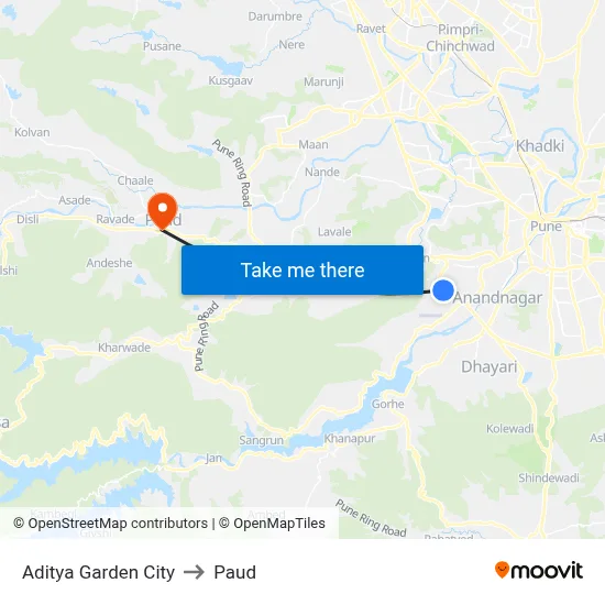 आदित्य गार्डन सिटी to पौड map