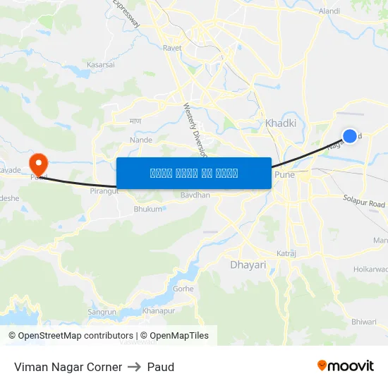 विमान नगर कॉर्नर to पौड map