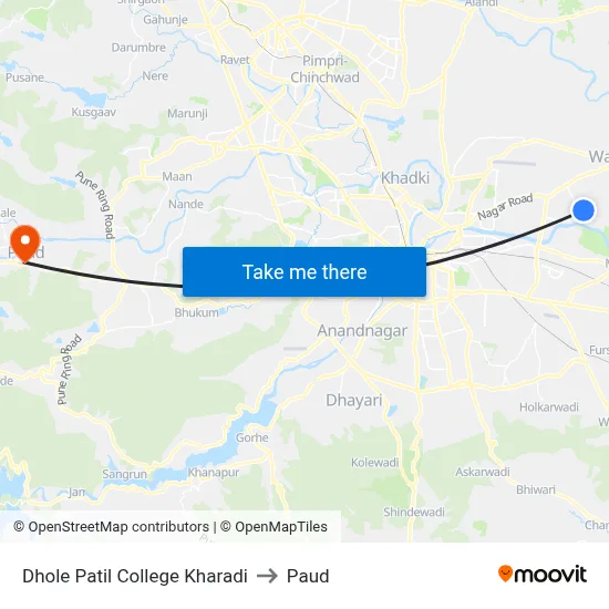 धोले पाटिल कॉलेज खराडी to पौड map