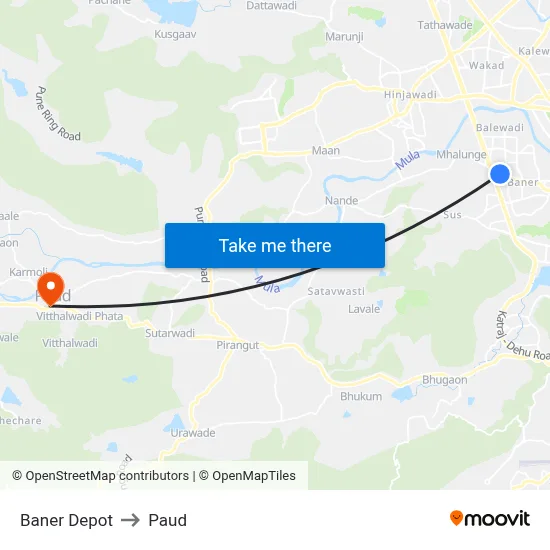 बाणेर डेपो to पौड map