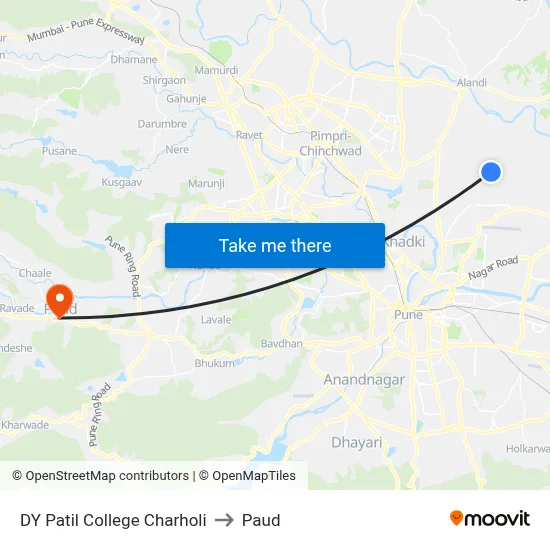 DY Patil College Charholi to पौड map