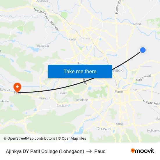 अजिंक्य डीवाय पाटील कॉलेज (लोहगाव) to पौड map