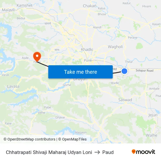 छत्रपति शिवाजी महाराज उद्यान लोणी to पौड map