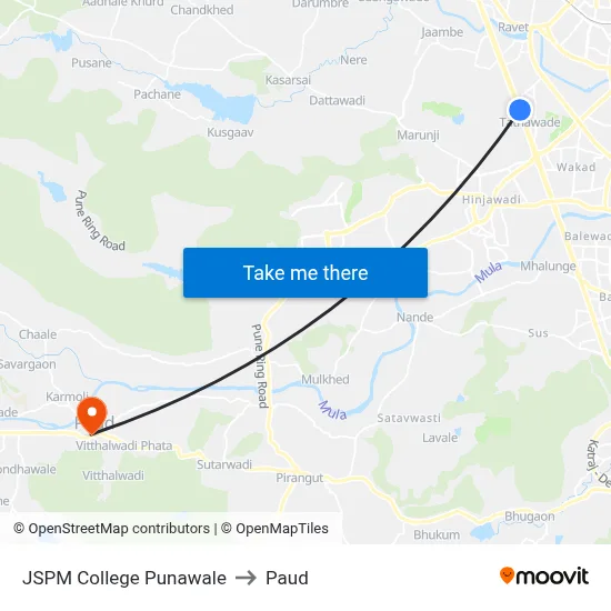 जेएसपीएम कॉलेज पुनावले to पौड map