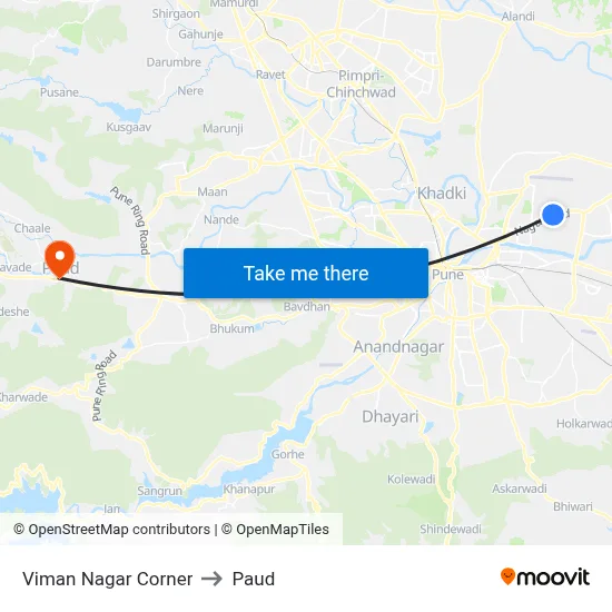 विमान नगर कॉर्नर to पौड map